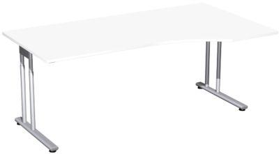 Schreibtisch mit Ansatz PALENQUE, C-Fuß, Freiform, manuelle Höhenverstellung, Ansatz rechts, B 1800 x T 800/1000 x H 680-820 mm, weiß