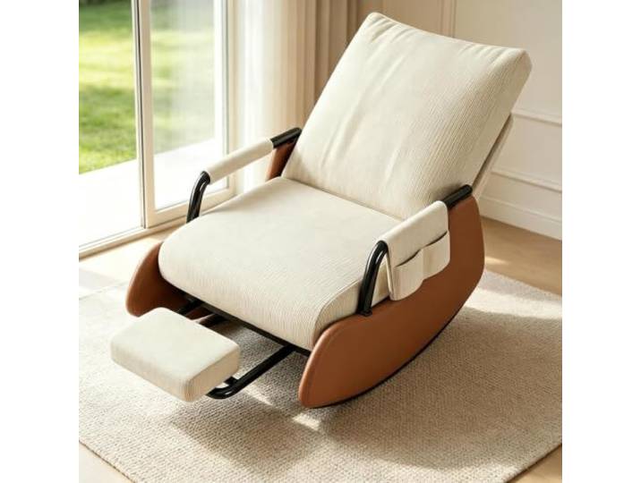 kumamart Lounge Schaukelstuhl - mit Gepolsterten Armlehnen Ergonomischer Schaukelstuhl mit ausziehbarer Fußstütze und Seitentasche für tägliche Entspannung.