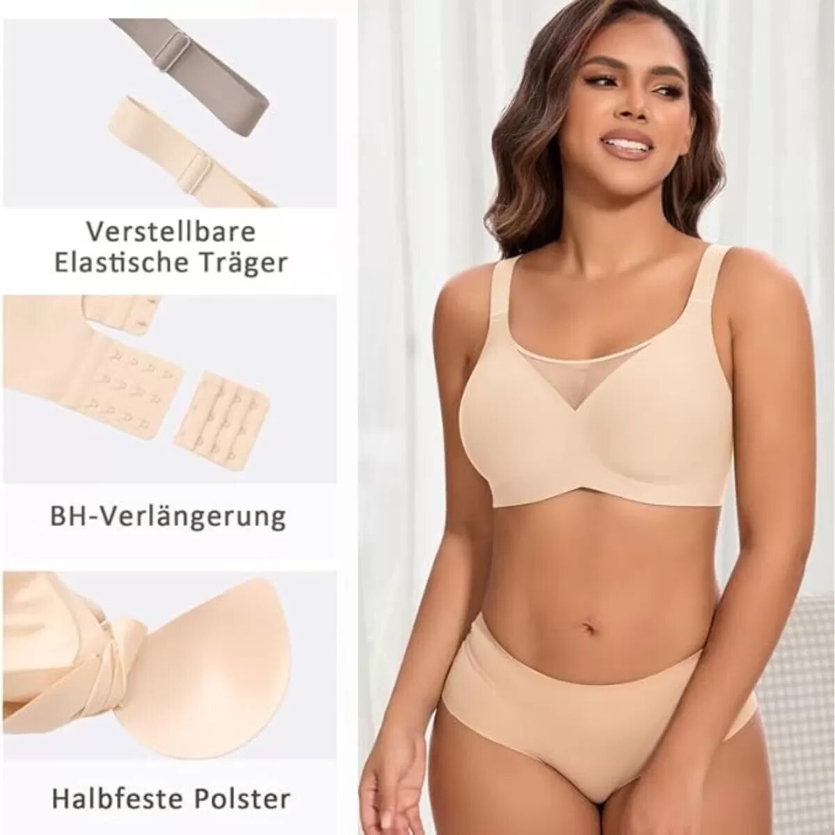 INF Nahtloser Bügelloser BH mit Lifting-Effekt für Damen in Übergröße, 2XL (80-90KG) Beige