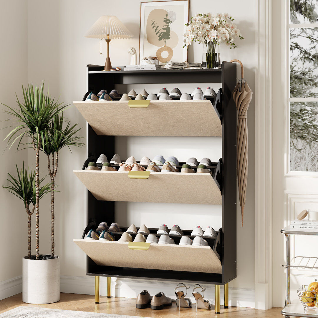 Rebrilliant 24 Pair Shoe Storage Cabinet Black 24