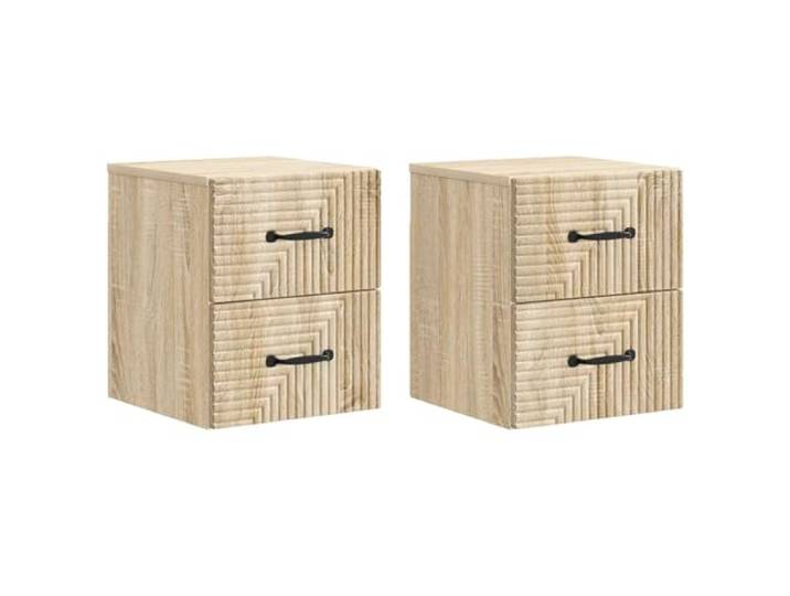 LMTYOENFG Hängende Nachttische 2er Set, Sonoma-Eiche, 34,5x33x40 cm Wandhängendes Nachtkonsolen-Set für das Schlafzimmer schafft freie Bodenfläche und bietet strukturierten Stauraum.