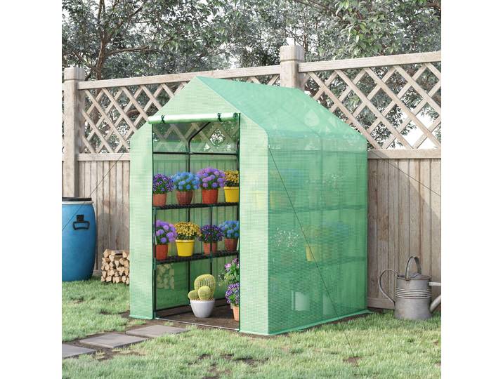Outsunny Serre Jardin PE Vert avec Étagères 143x138x190 cm