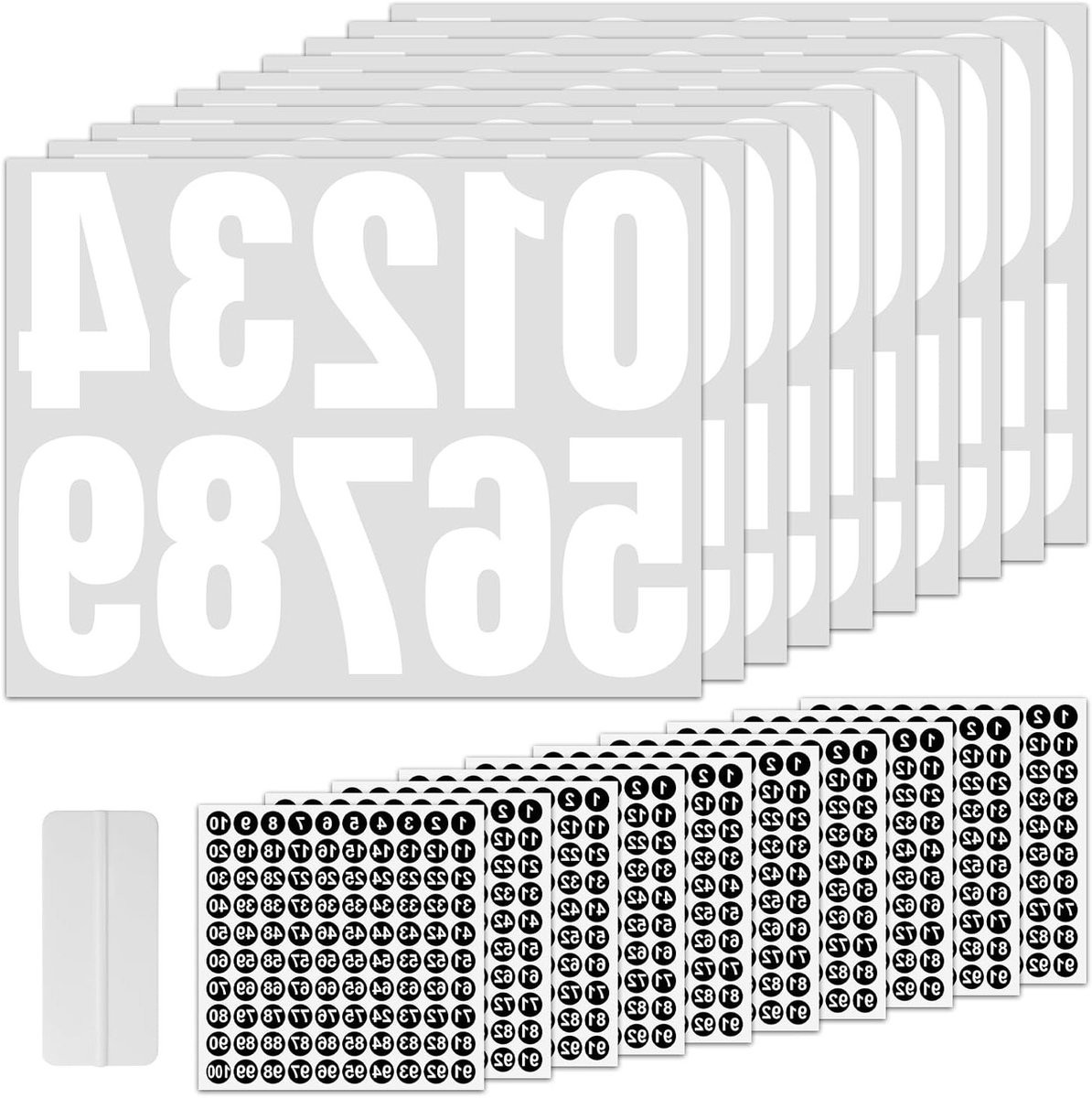 Set van 10 vellen zelfklevende cijferstickers 0-9 en 1-100 voor huisnummers, brievenbussen en decoratie