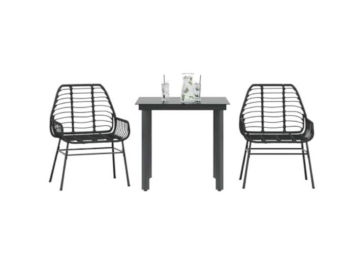 PE Rattan Wetterfest Garten Essen Terrasse 3 teilig Schwarz 80x80x74 cm 3-teiliges Garten-Esszimmerset aus schwarzem Polyrattanglas mit Tisch und 2 Stühlen, UV-beständig, für Terrasse Balkon Hof,