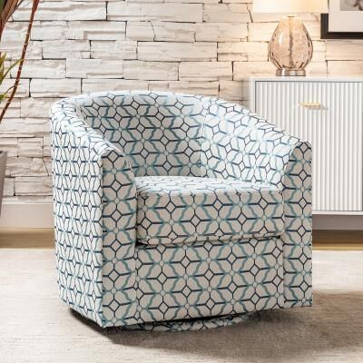 Art of Living Designs Cuenca Modern Living Room Wooden Upholstered 360° Swivel Barrel Chair with Metal Base and Wide Backrest