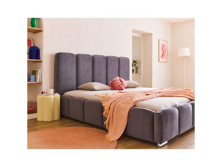 Torreon - lit coffre king size - 180x200 - sommier inclus - en velours - Gris foncé