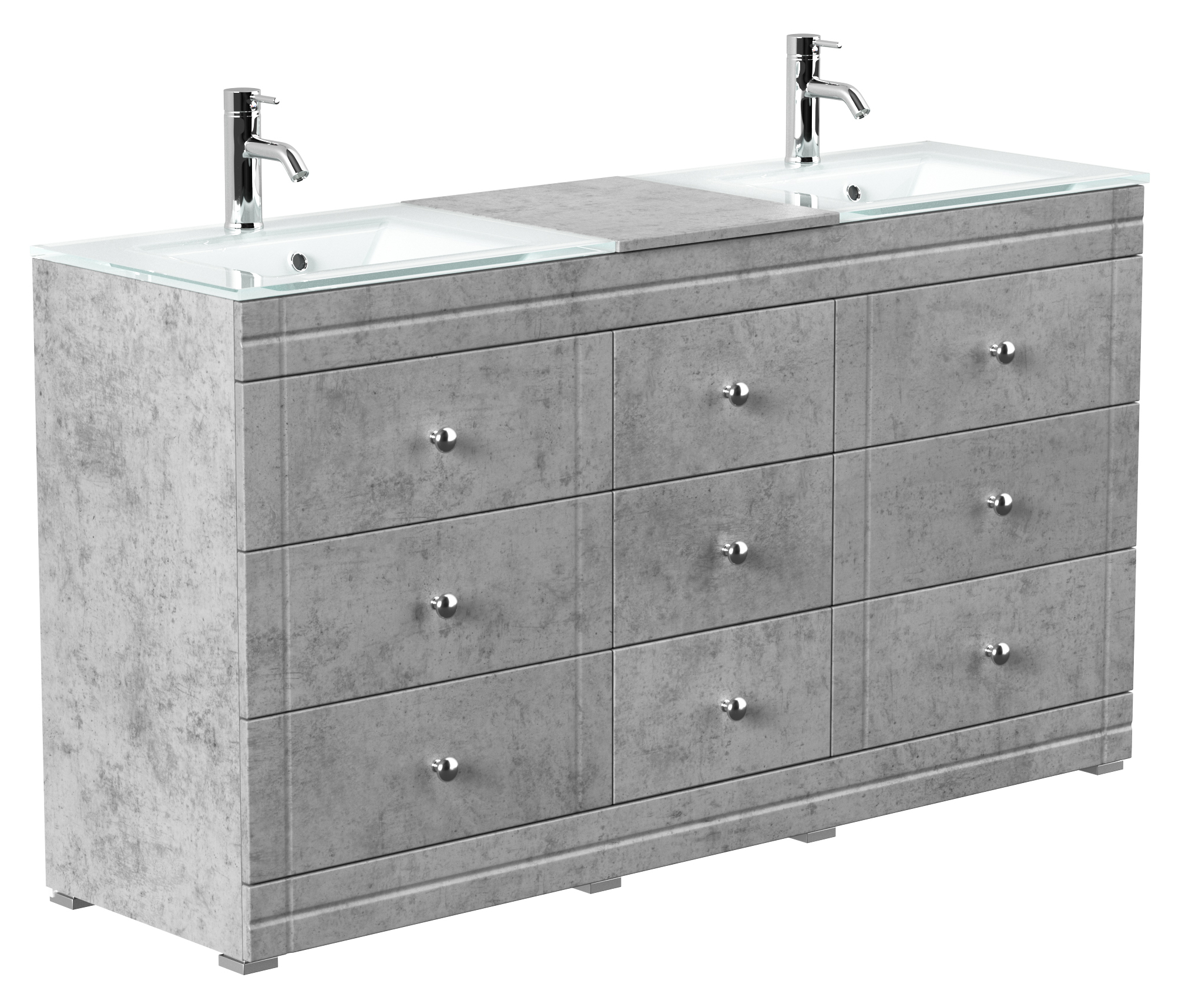 Stand Doppel Badmöbel Vitro Klassik inkl. Glasbecken SoftClose beton : Beton Varianten: Beton