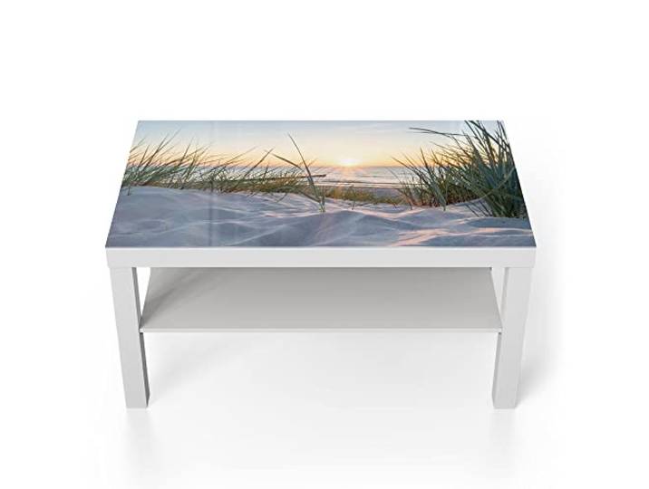 DEQORI Glastisch weiß groß 90x50 cm Motiv Ostsee Sonnenuntergang ausgefallener Beistelltisch aus Glas Hochglanz Couchtisch fürs Wohnzimmer moderner Couch Tisch mit Design