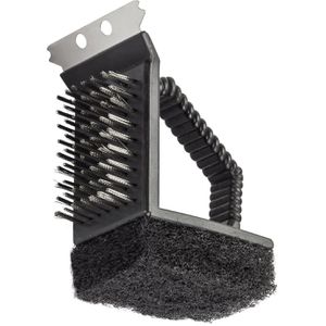 Böttcher-AG Grillbürste für Edelstahlrost, mit Edelstahlborsten, Reinigungsvlies und Schaber