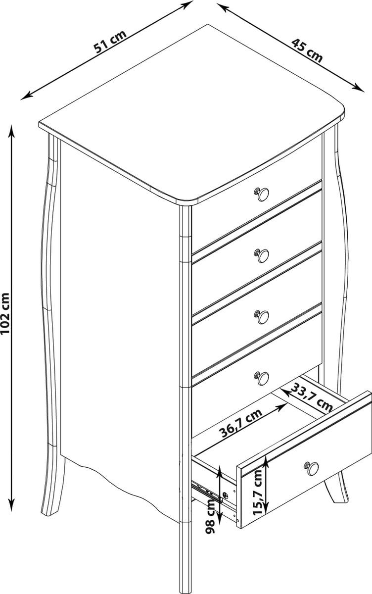 Baroque Commode met 5 laden in grijs