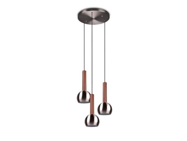 Trio Leuchten Hängeleuchte Ciliana, Braun, Nickelfarben, Metall, Echtleder, 200 cm, Lampen & Leuchten, Innenbeleuchtung, Hängeleuchten, Pendelleuchten