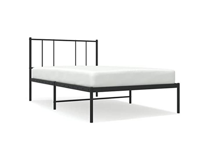 KKgypkn Metallbett 100x200 cm mit Lattenrost, Bettgestell mit Kopfteil aus pulverbeschichtetem Stahl, schwarz, robuste Konstruktion mit zusätzlichem Stauraum unter dem Bett
