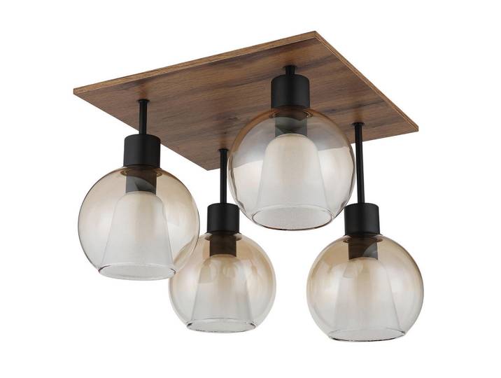 Globo Deckenleuchte Barry I, Klar, Schwarz, Dunkelbraun, Bernsteinfarben, Metall, Glas, 43x38x43 cm, CE, Lampen & Leuchten, Innenbeleuchtung, Deckenleuchten, Deckenleuchten