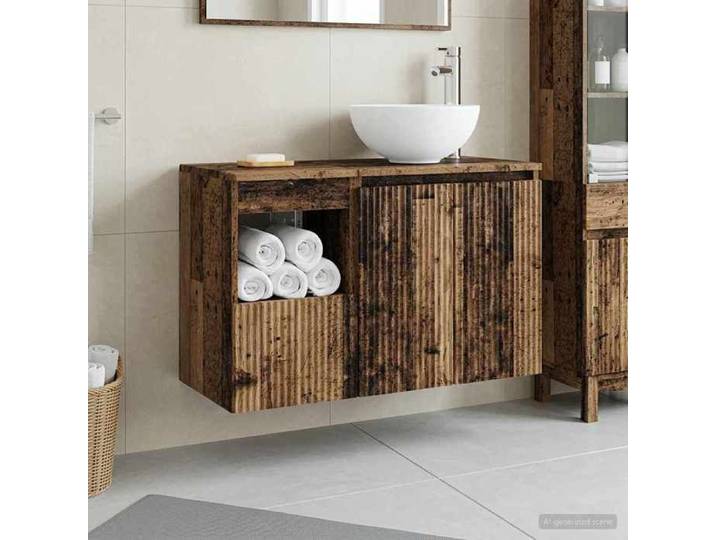 Moderne Ensemble de mobilier de salle de bain pratique - 2 pièces - Bois ancien - 49.5x35x80 cm - ARMOIRE WC MODERNE @FR 9033