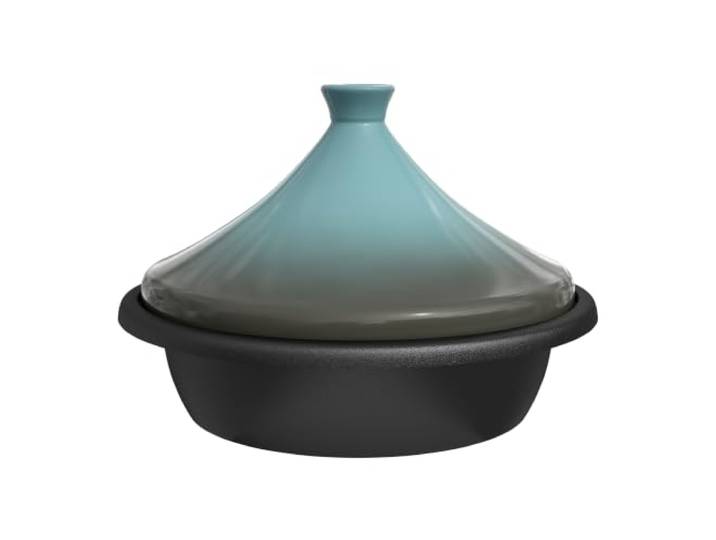 KooK Marokkanische Tajine, emaillierter Gusseisen-Kochtopf, Tajine mit kegelförmigem geschlossenem Deckel aus Keramik, 3,3 QT, Steinblau