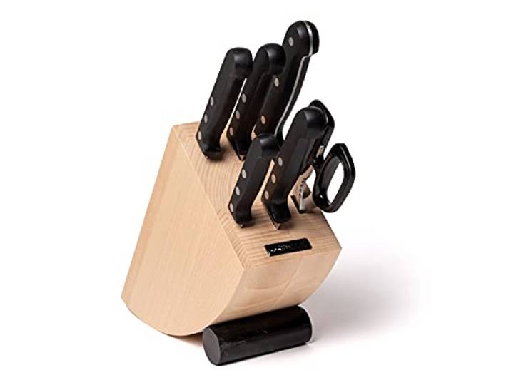 ARCOS Küchenmesser- und Scherenset mit Block Profi-Set mit 5 Edelstahlmessern und Schere, Holzblock zum Kochen. Serie Universal.