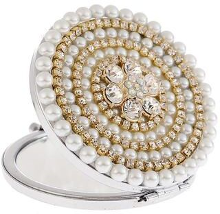 Inspired Deals Portable Compact Makeup Mirror Double Sided Folding Pocket Mirror With Diamond Metal Finish Portable Compact Makeup Mirror Double Sided Folding Pocket Mirror With Diamond Metal Finish