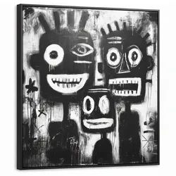 LEINWAND Bilder mit Rahmen - Malerei - Figuren - Schwarz - Abstrakt - 90x90