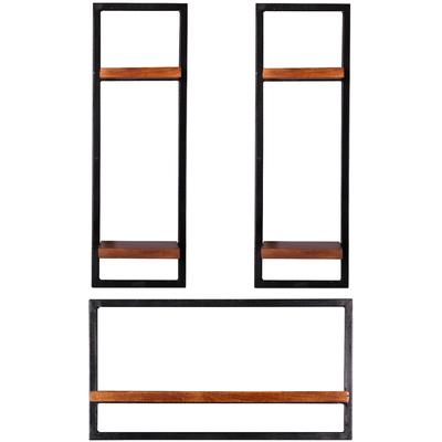 Wandregal SIT "Albi Wandregal-Set 3-teilig aus Mangoholz mit Altmetall", schwarz (schwarz, natur), B:60cm H:110cm T:25cm, Massivholz, Metall, Regale, Wandregal, 2 hohe & 1 breites Wandregal für flexible Wandgestaltung