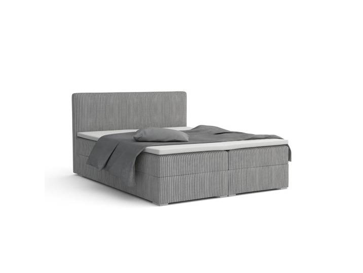Deine Möbel 24 Boxbett LON IV 180/200 in Cord Hellgrau H3, Holz, H3, 180x200 cm, Schlafzimmer, Betten, Boxspringbetten