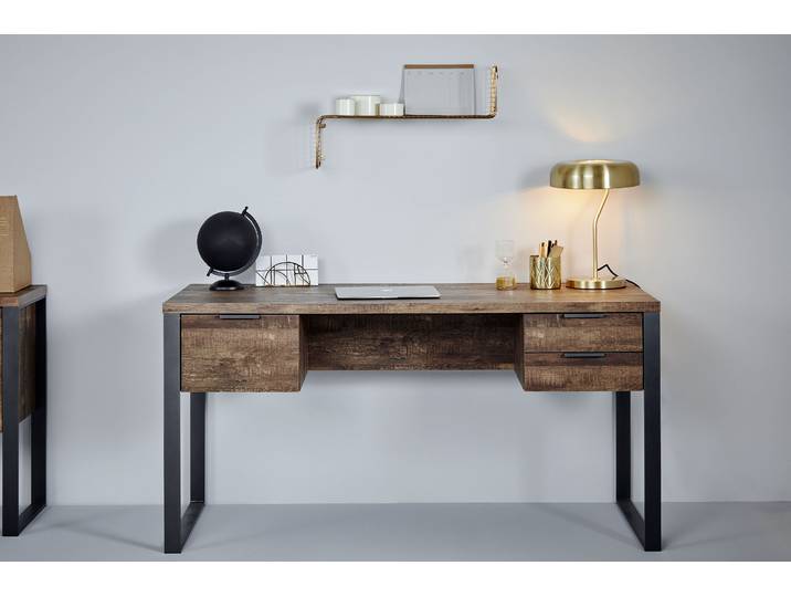 Schreibtisch JAHNKE LOOP D 150 , braun (vintage eiche, gunmetal, vintage eiche), B:152,4cm H:76,2cm T:60cm, Tische, Schreibtisch