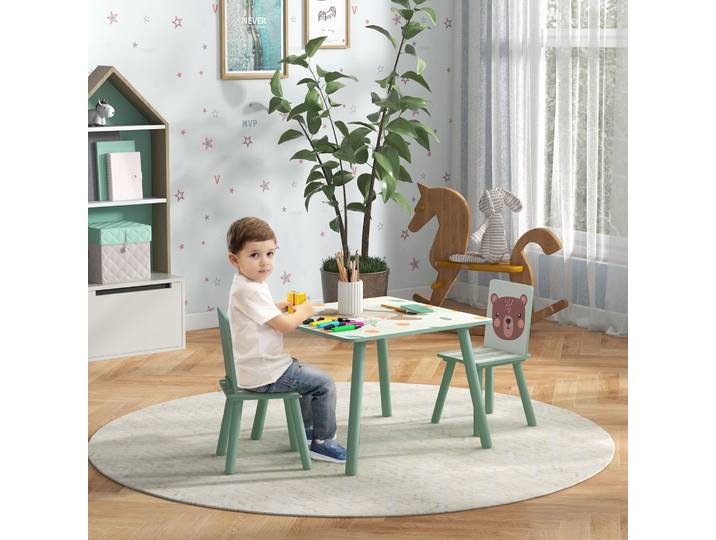 ZONEKIZ Ensemble Table Chaises Enfants Vert 3 Pièces