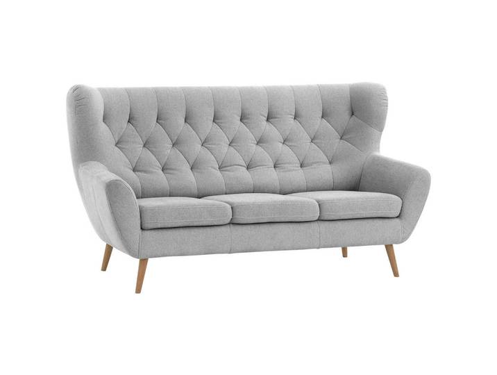 Stylife 3-Sitzer-Sofa Skagen, Grau, Holz, Eiche, massiv, Uni, 187x101x95 cm, Typenauswahl, Fußauswahl, Stoffauswahl, Hocker erhältlich, Rücken echt, Wohnzimmer, Sofas & Couches, Sofas, 3-Sitzer Sofas