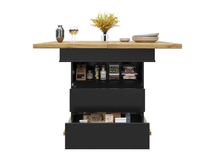 Redom Esstisch Ausziehbarer aus MDF mit Stauraum, 110-140/80/75 cm, Schwarz, 80x75x110 cm, Esszimmer, Esstische