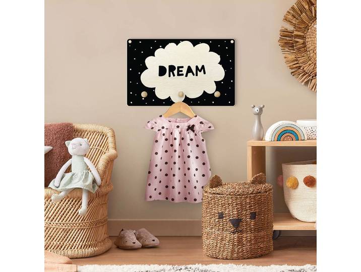 Patère enfants Dream Nuage 40 x 25 x 1cm Noir/Noir/Blanc