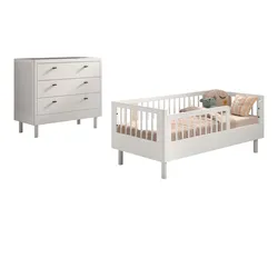 JUNIORBETT SET 70x140 Keeley Buche Weiß Holz Kommode Komfort Stabil
