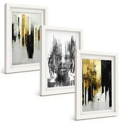 BILDER SET 3er Set - 20x30 cm Weißer Rahmen - Kontrastierende abstrakte Porträts