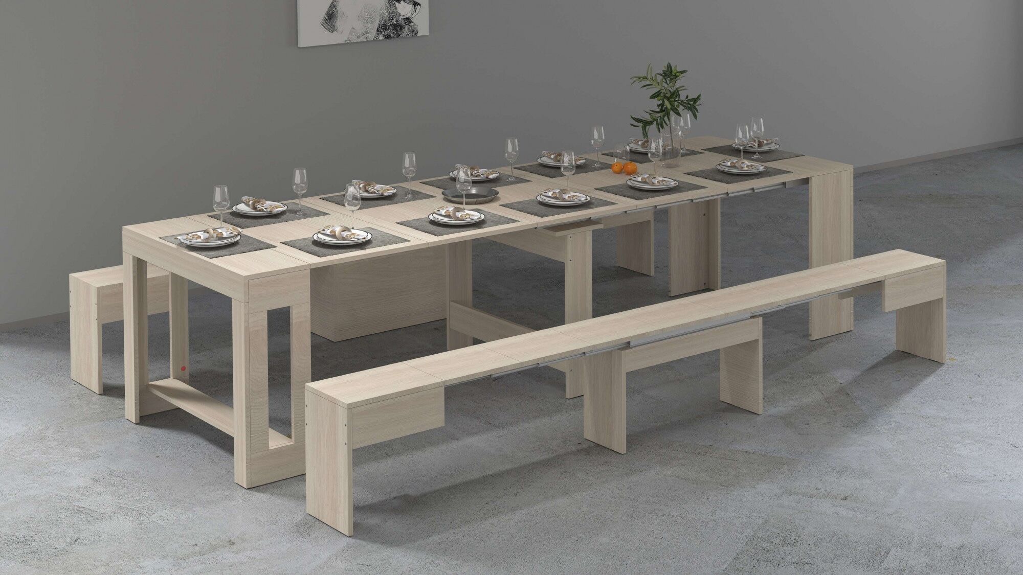 Sitzgruppe HOME AFFAIRE "Praktika", beige (ulme), B:290cm H:45cm T:25cm, Sitzmöbel-Sets, Sitzgruppe, Je Bank ausziehbar bis 290 cm ulme B/H/T: 290cm x 45cm x 25cm, Metallauszug, ulme