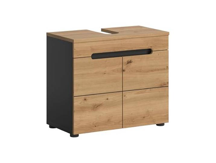xonox.home - Waschbeckenunterschrank Canu 63x55x34 cm in Basalt grau und Artisan - Badezimmerkombination Badmöbel Badset - stabile Konstruktion einfache Montage funktional