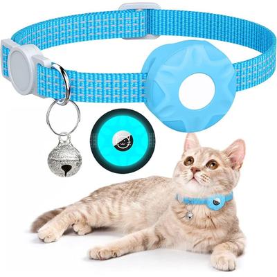 Uplift Picks Reflective AirTag Cat Collar With Holder And Bell For Safer Pet Tracking blue