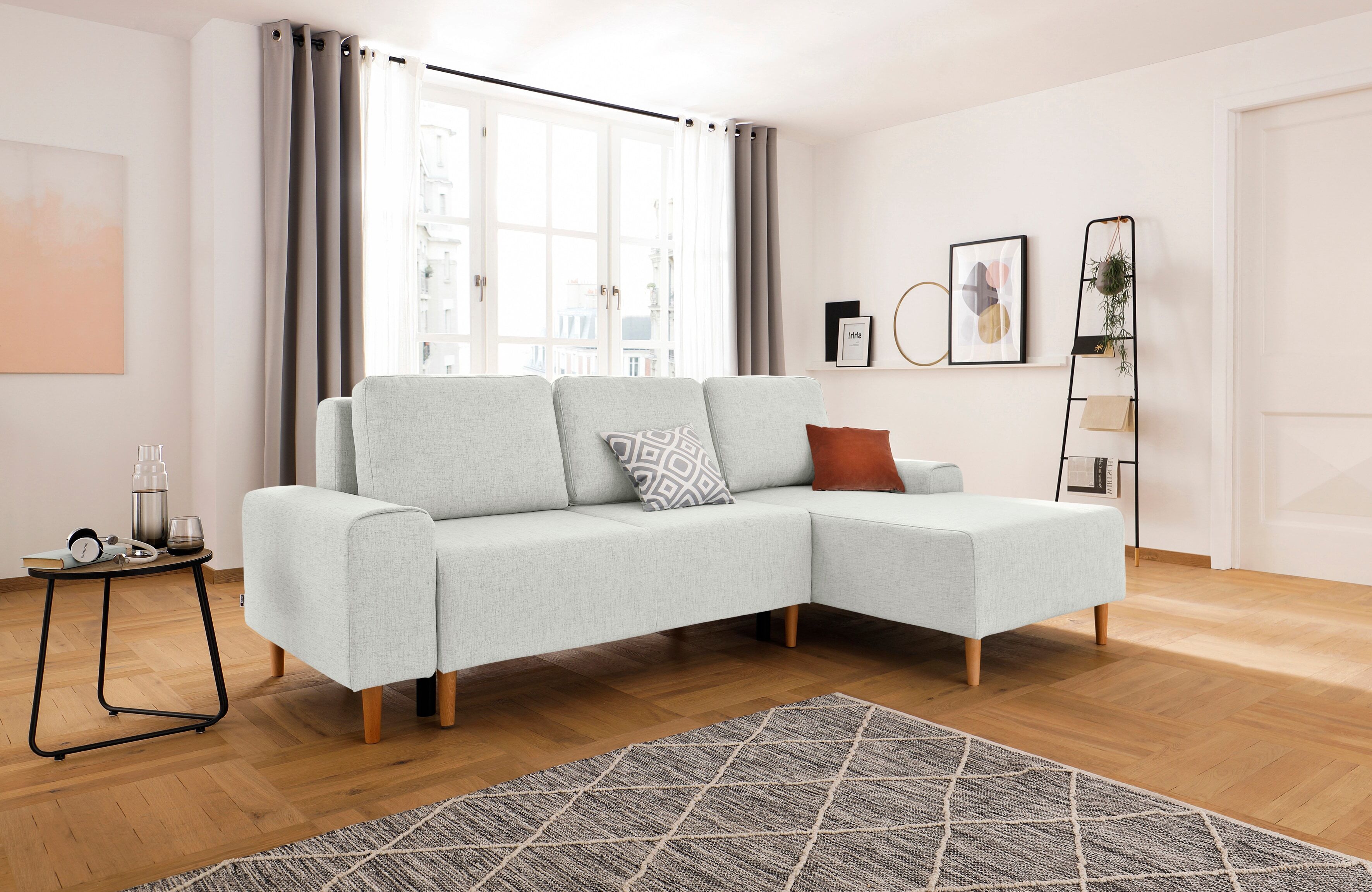 Ecksofa HOME AFFAIRE "Samu L-Form", beige (creme), B:235cm H:93cm T:160cm, Microfaser PRIMABELLE (100% Polyester);Samtoptik (100% Polyester);Struktur fein (100% Polyester), Sofas, Ecksofa, wahlweise mit Bettfunktion und Bettkasten creme B/H/T: 235cm x 93c