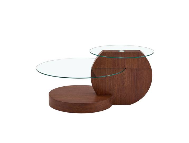 Modfu Couchtisch 90x70x44 cm Walnuss mit transparentem Glas, 2 Ebenen und modernem Design, Walnussfarben, 90x44x90 cm, Wohnzimmer, Wohnzimmertische, Couchtische