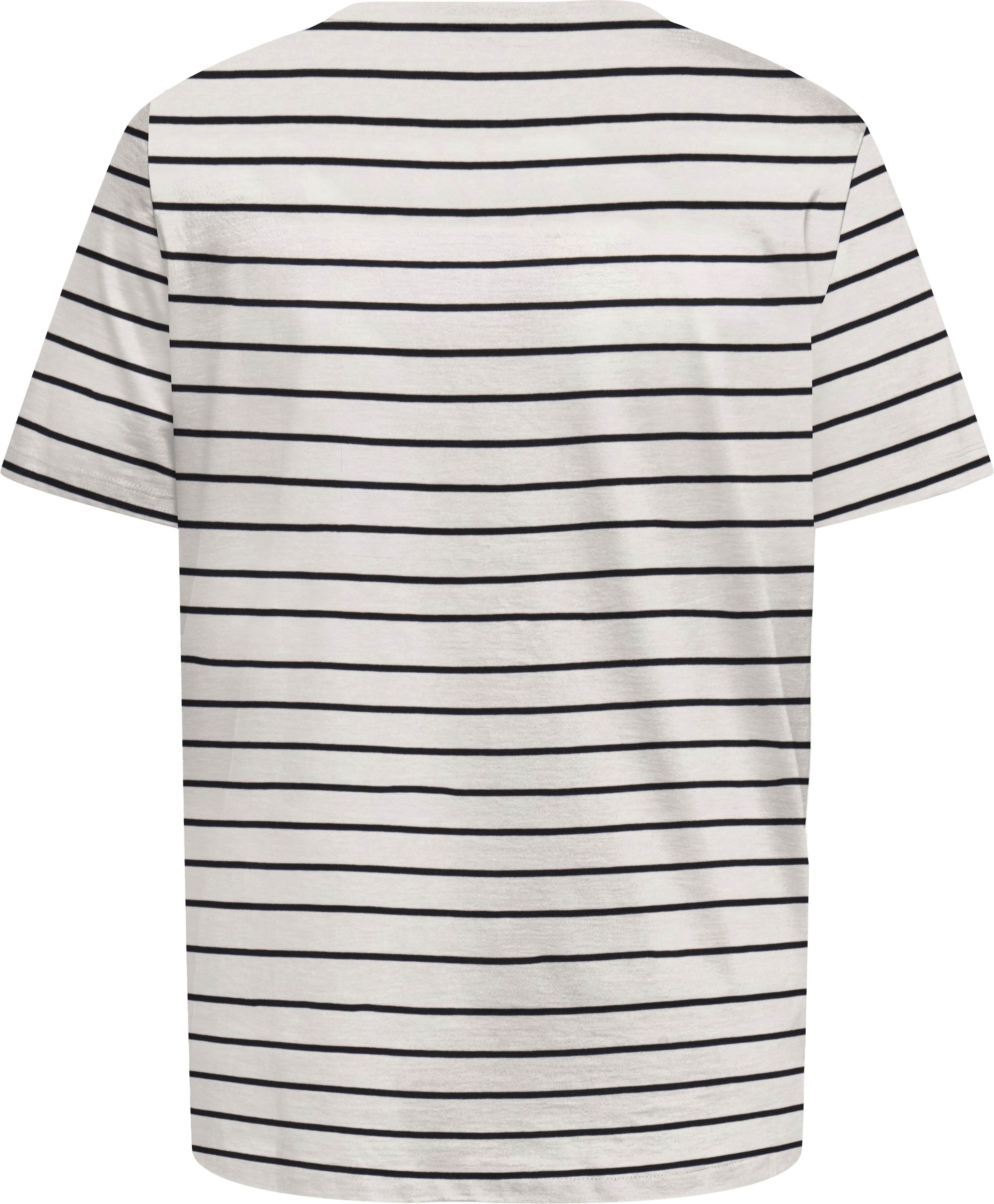 Rundhalsshirt ONLY CARMAKOMA "CARBLOOM LIFE S/S TOP JRS", Damen, Gr. L, weiss (cloud dancer stripes:(dina) schwarz), Jersey, Obermaterial: 100% Baumwolle, gestreift, regular fit normal, Rundhals, Shirts Rundhalsshirt cloud dancer stripes:(dina) schwarz L