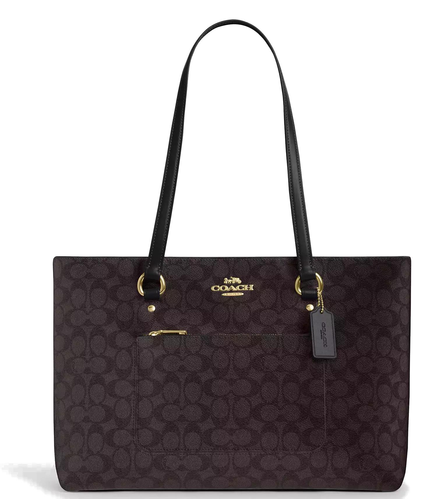 Coach Station Tote Tasche Damen Signature Canvas Braun Schwarz 35 x 26 x 12,5 cm