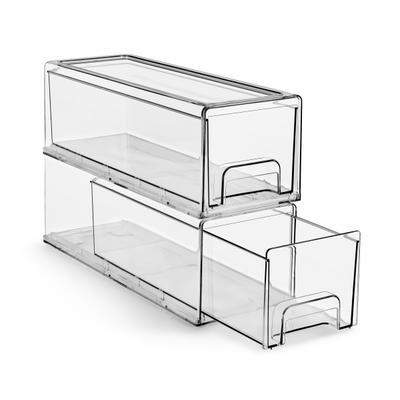 Sorbus Small Pull Out Organizer Bins, Clear Stackable Storage Drawers for Cleaning Supplies (2 Pack) - 13.25 x 4.75 x 4.25 in