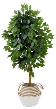 Nearly Natural 4.5' Artificial Ficus Tree with Double Trunk in a Handmade Cotton & Jute Basket DIY KIT