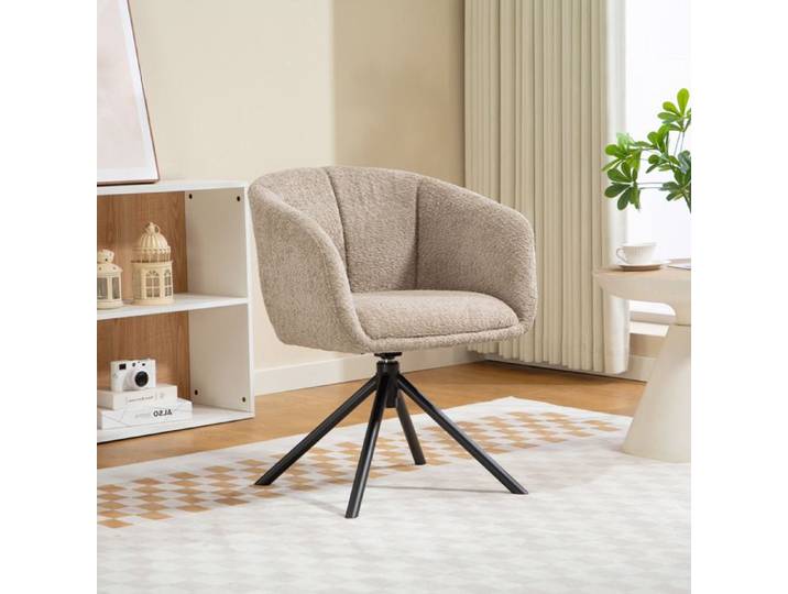 Fauteuil tissu velours bascule pivotant accoudoirs confortable marron clair