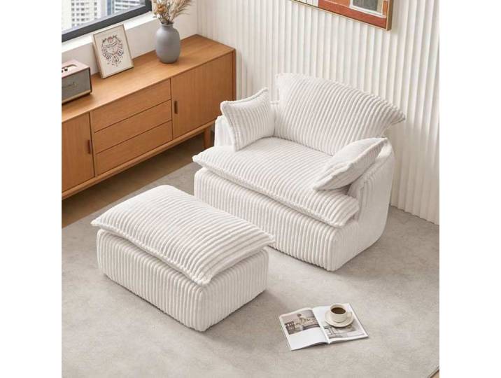 Fauteuil Cloud Compressif avec tabouret fauteuil convertible en tissu Kord doux pour petit ruban salon et studio