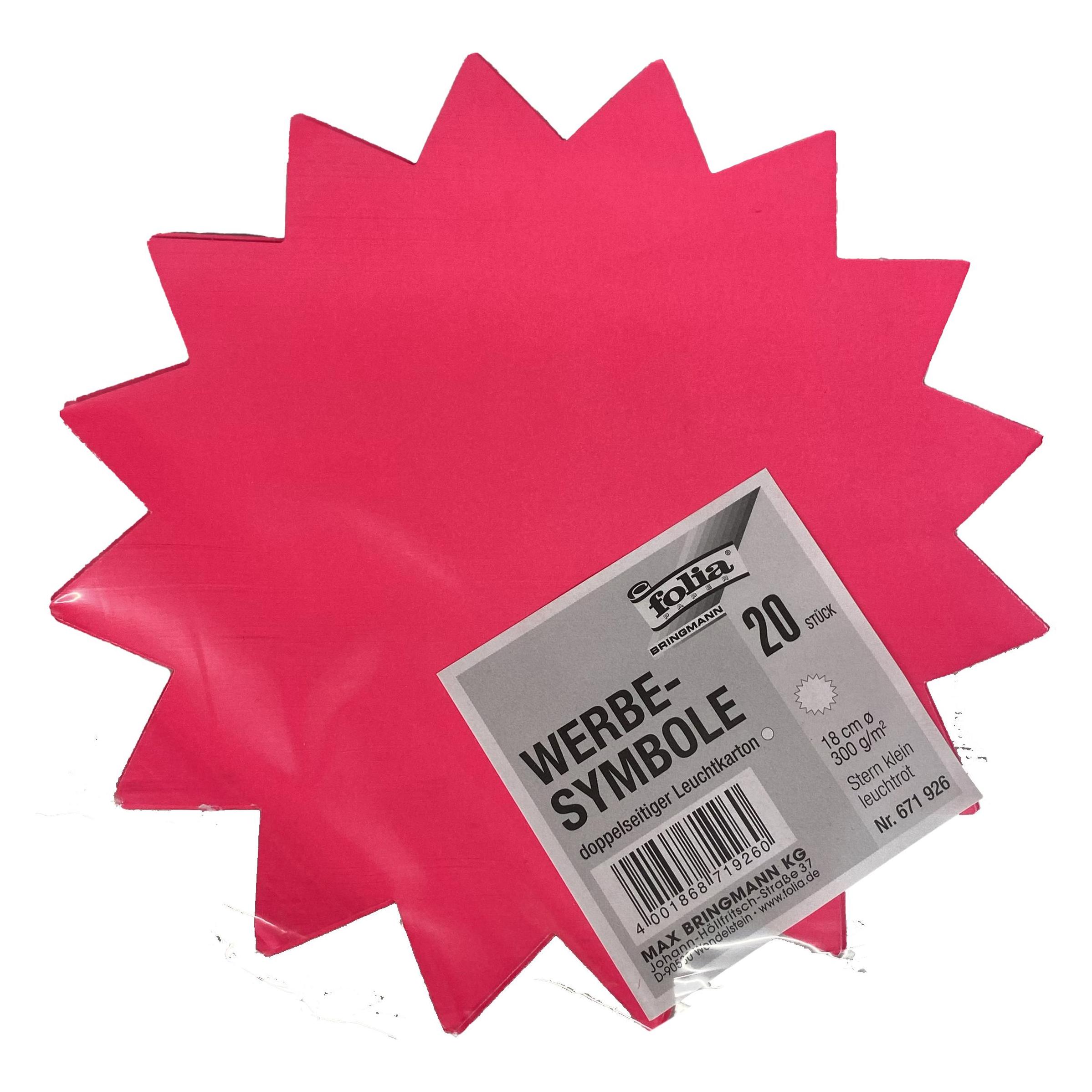 Folia Werbesymbol Stern 18cm Leuchtrot 20 Stück (300 g/m², 20x) (671926)