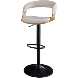 riess-ambiente Barhocker MANHATTAN - Retro beige Strukturstoff Massivholz mit Lehne drehbar höhenverstellbar