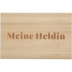 Grusskarte aus Bambus - Meine Heldin Schriftzug - Handgeschrieben mit Stift Tusche Schreibfeder - Edle Holzmaserung 9x14x0.3cm Hellbraun