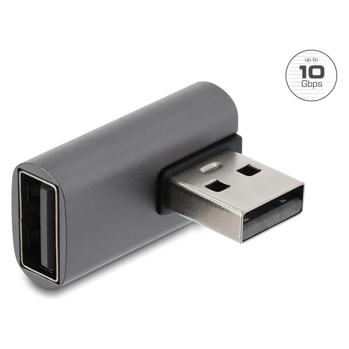 Delock Adapter USB 10 Gbps Typ-A Stecker zu Typ-A Buchse, links gewinkelt Aluminiumgehäuse (67428) (USB-A, USB-A) (67428)