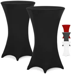 DETEX® Stehtisch Husse 2er Set Schwarz 60-65cm Verstärkter Fußbereich 30°C Waschbar Stehtischhussen Stretch Überzug