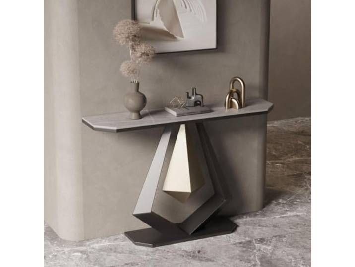 Moderner Konsolentisch aus Marmor, Schmaler Flurtisch mit Metallgestell Schlanker Sofatisch in Marmor-Optik, Geometrischer Eingangstisch Hinter Dem Sofa für Wohnzimmer Diele(Black 3,L150cm/59in)