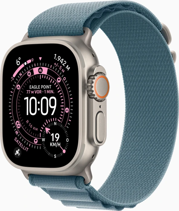 Apple Watch Ultra 3 49mm Natürliches Titan mit hellblauem Alpine Loop - S