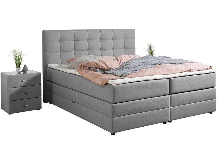 Boxspringbett, Grau, 174x211 cm, Bonnell-Federkern, Bettkasten, Modern, Places of Style